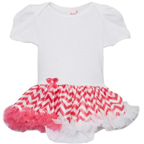 Baby Girls White Pink Chevron Tutu Short Sleeve Bodysuit 9-24M - SophiasStyle.com